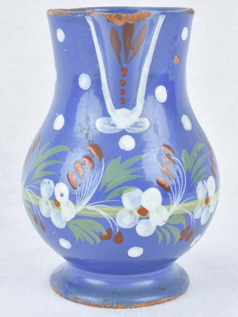 Handpainted pitcher - blue and white with flowers