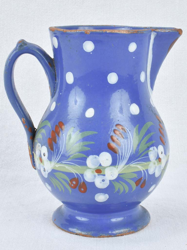 Handpainted pitcher - blue and white with flowers