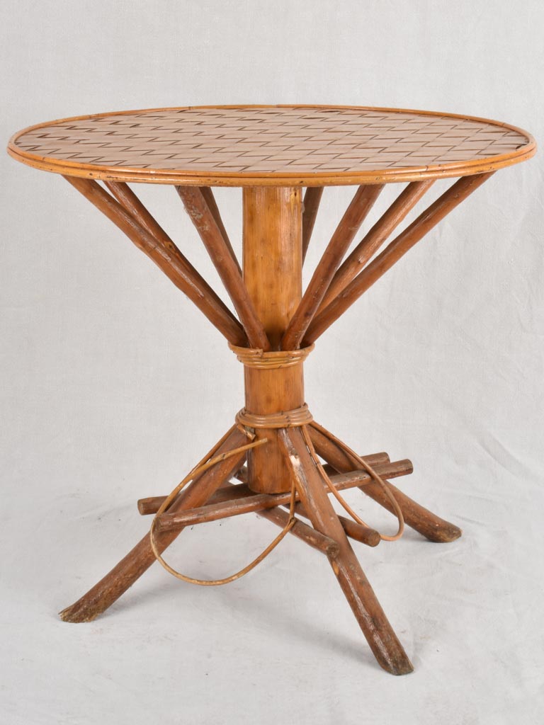 1950s rattan & chestnut round table 27¼"