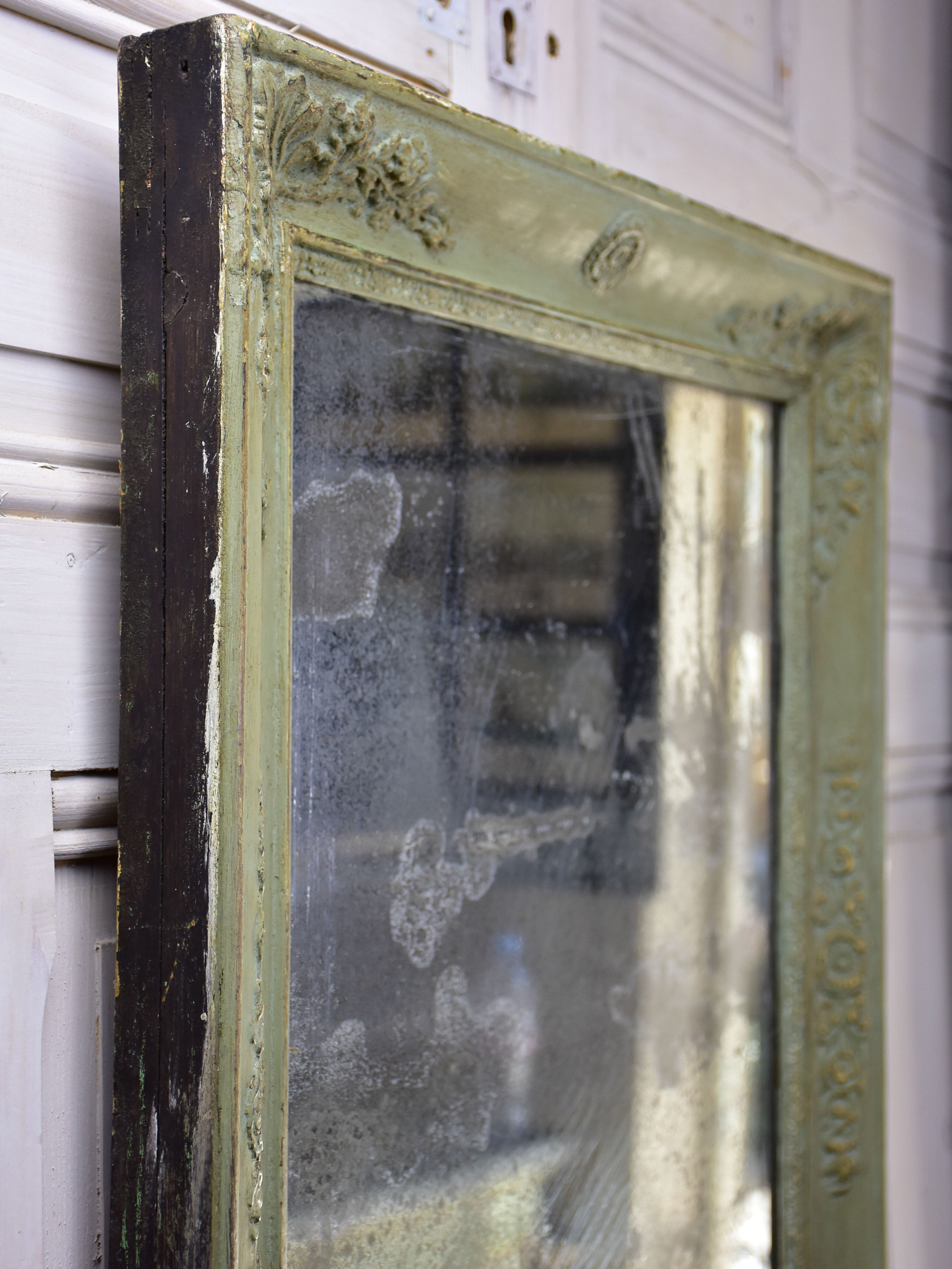 Antique French Directoire mirror with green patina 20 ¾'' x 26”