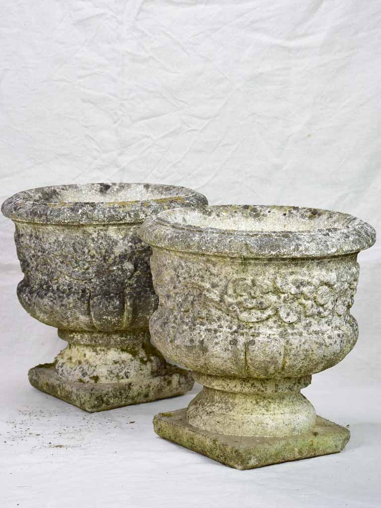 Pair of vintage French planters - reconstituted stone 15"