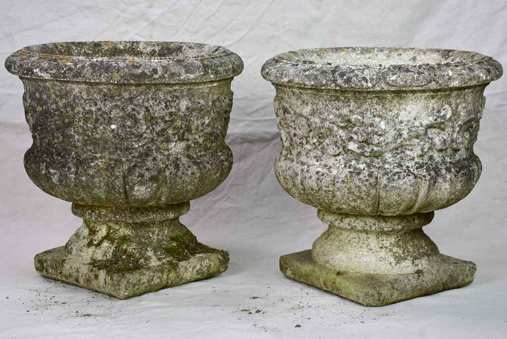 Pair of vintage French planters - reconstituted stone 15"