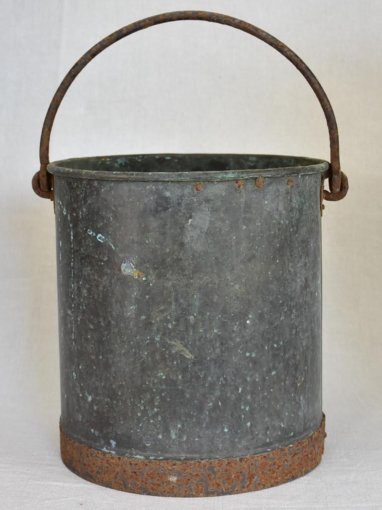 19th Century French copper bucket - black / blue / green patina 12½"