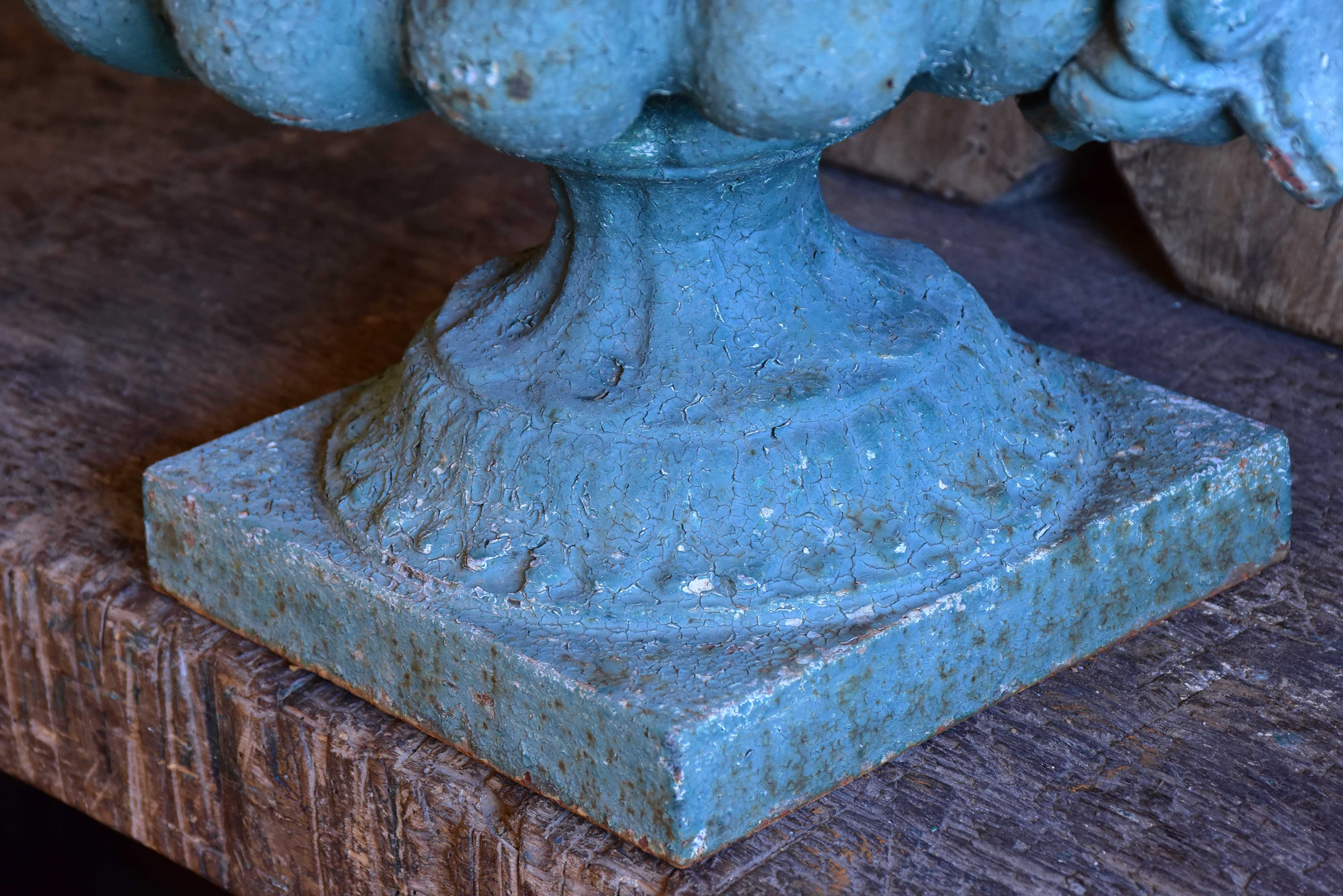 Late 19th century Chambord garden urn with green patina and decorative handles