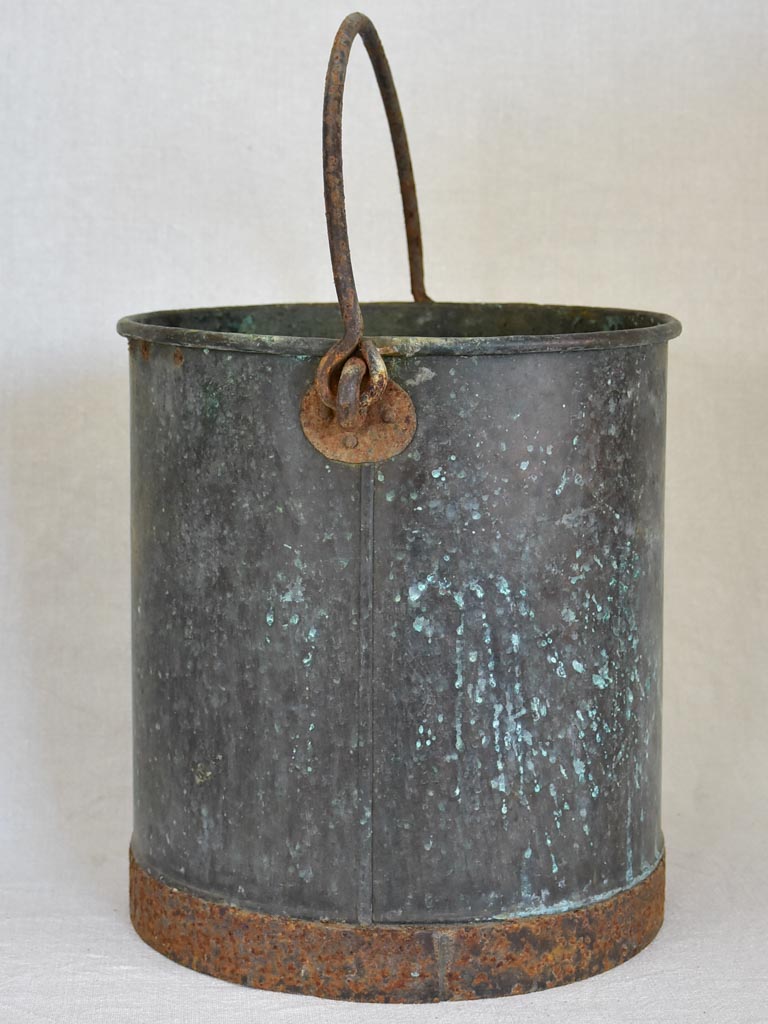 19th Century French copper bucket - black / blue / green patina 12½"