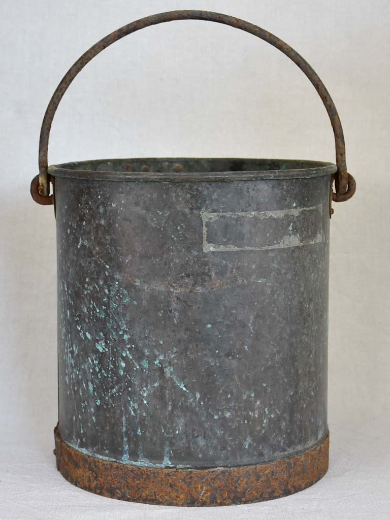 19th Century French copper bucket - black / blue / green patina 12½"