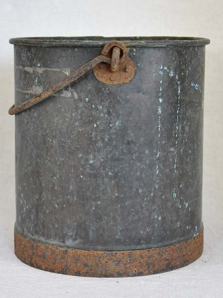 19th Century French copper bucket - black / blue / green patina 12½"