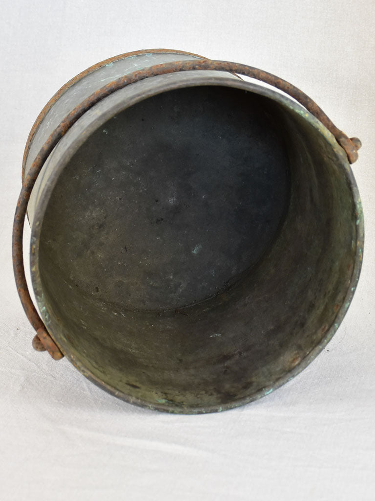 19th Century French copper bucket - black / blue / green patina 12½"