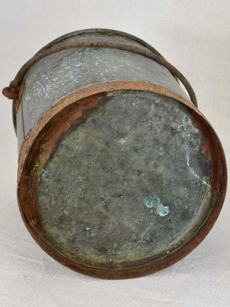 19th Century French copper bucket - black / blue / green patina 12½"