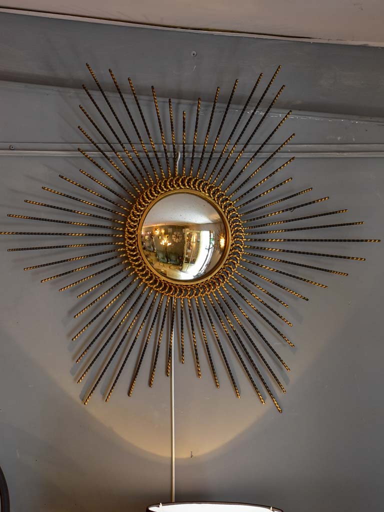 Vintage sunburst mirror with convex glass 33½" diameter