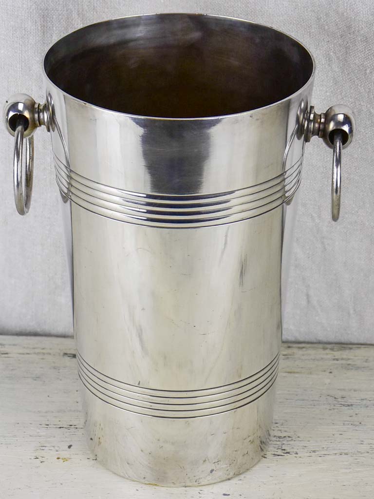 Tall silver plate Art Deco champagne bucket with handles