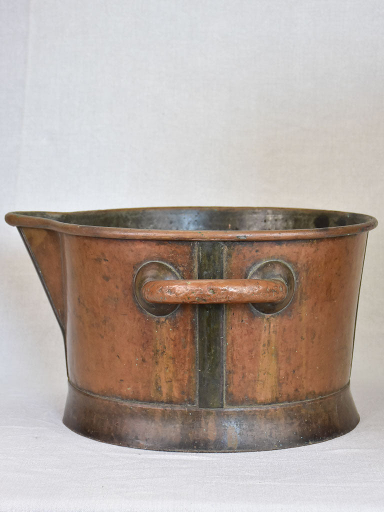 Rare 19th Century copper winemaker's basin with two handles and beak 20"