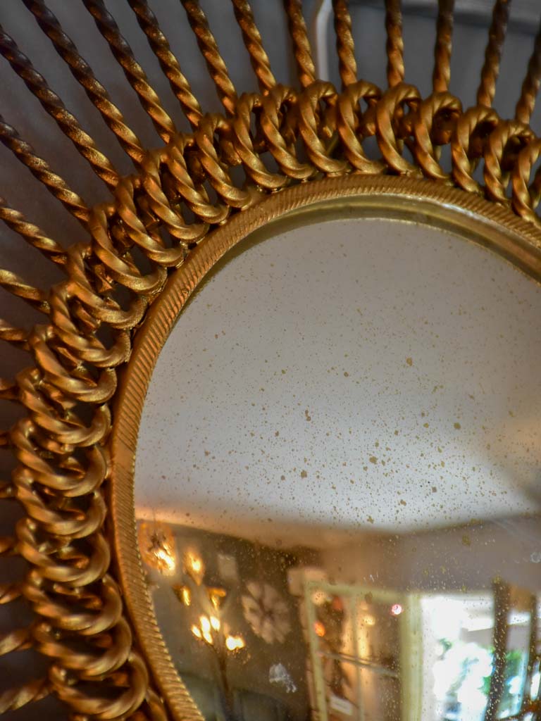 Vintage sunburst mirror with convex glass 33½" diameter