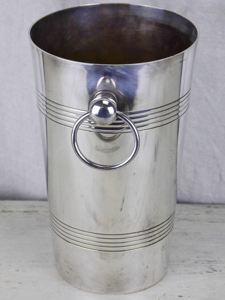 Tall silver plate Art Deco champagne bucket with handles