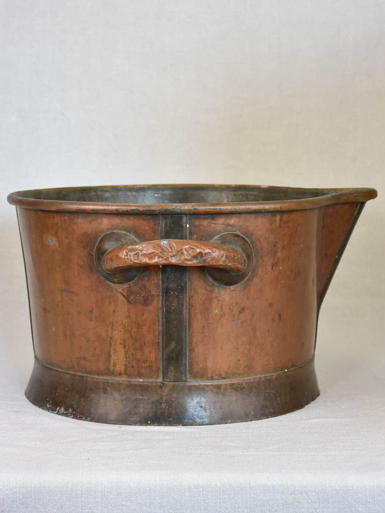 Rare 19th Century copper winemaker's basin with two handles and beak 20"