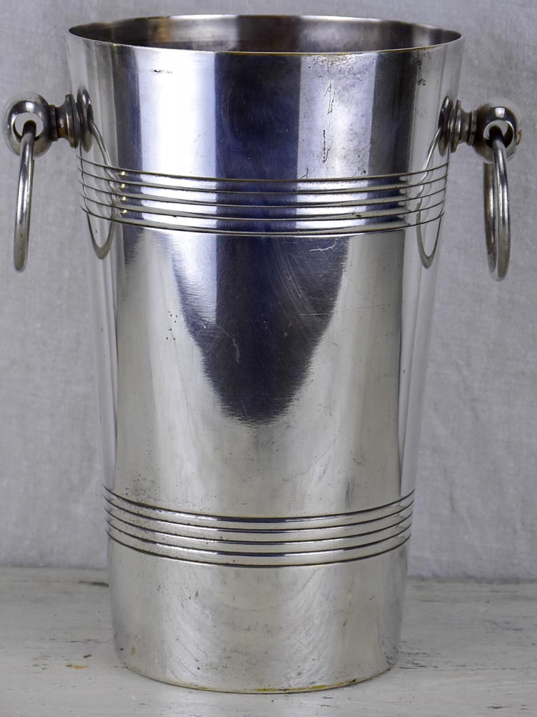 Tall silver plate Art Deco champagne bucket with handles