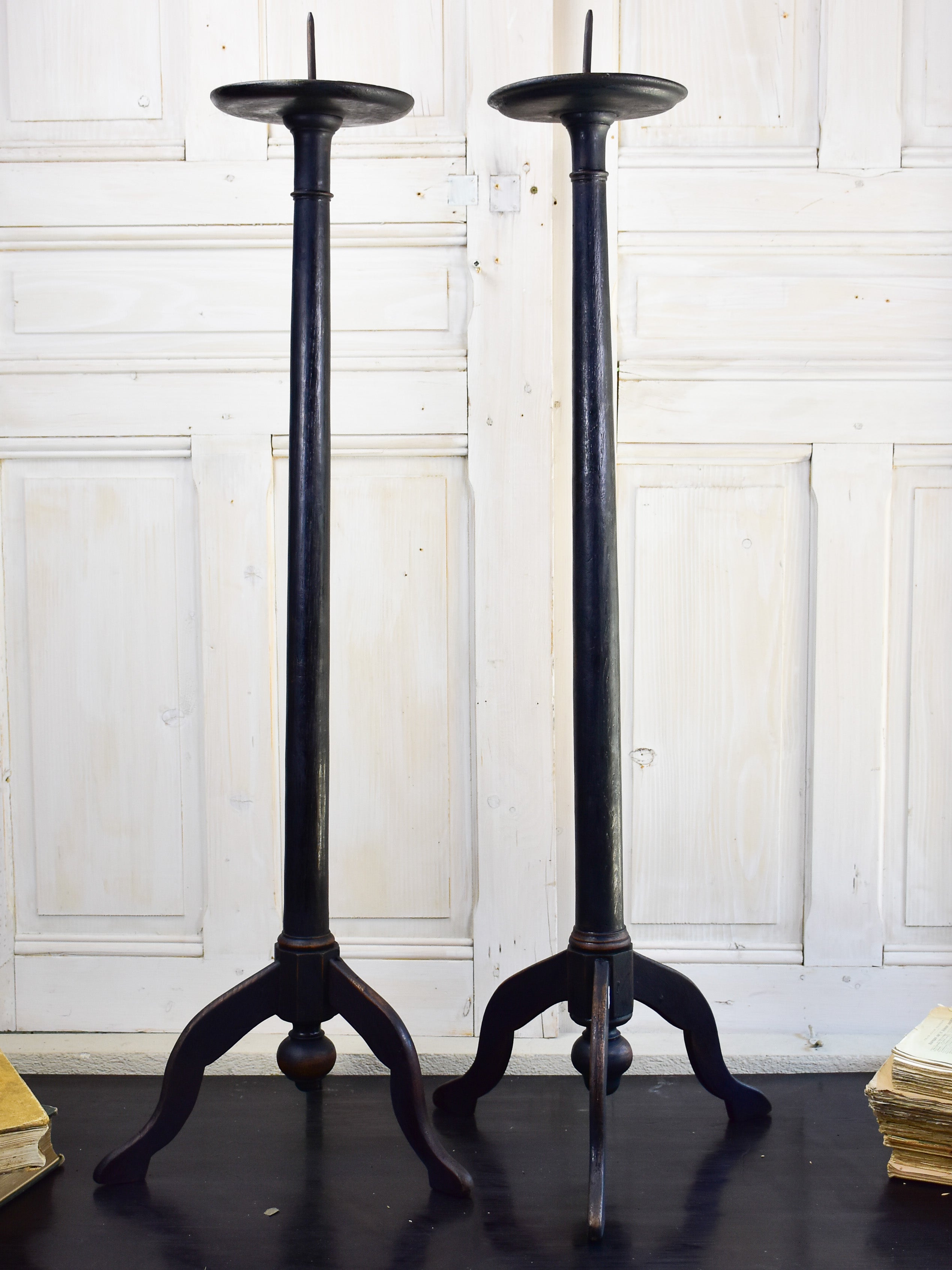 Pair of very large antique French candlesticks - floorstanding