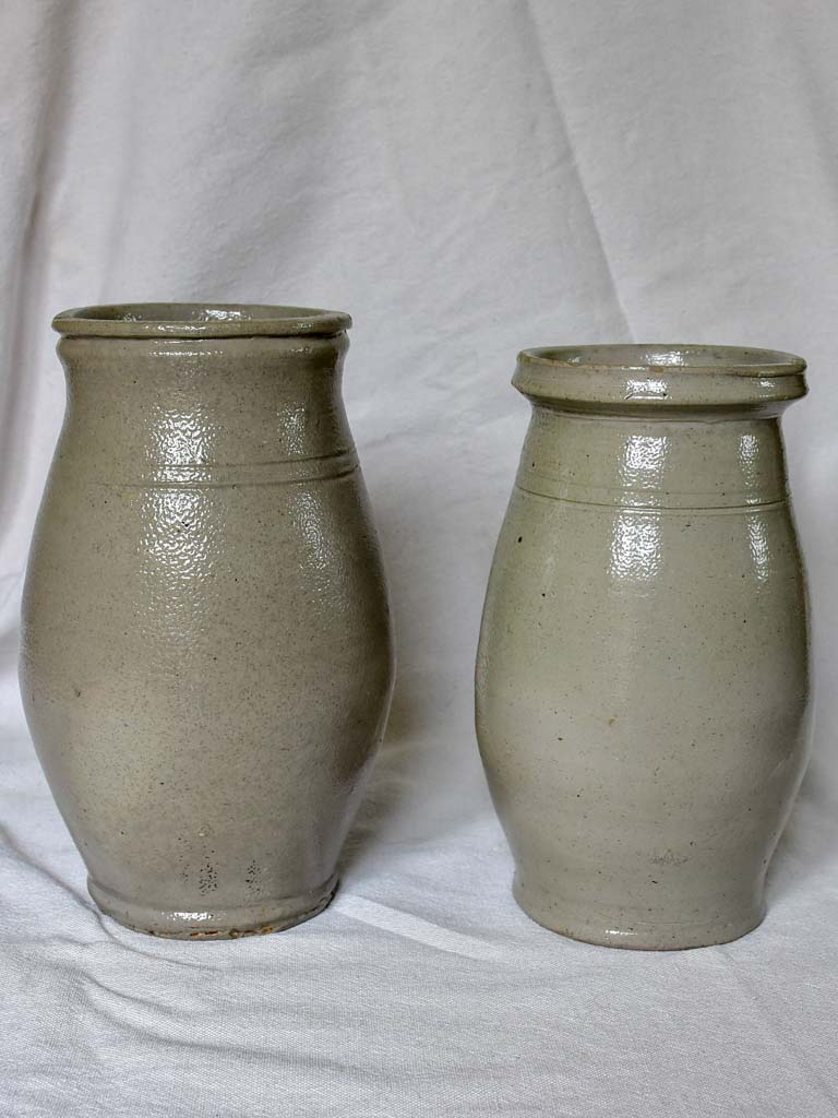 Two antique French milk pitchers - gray sandstone