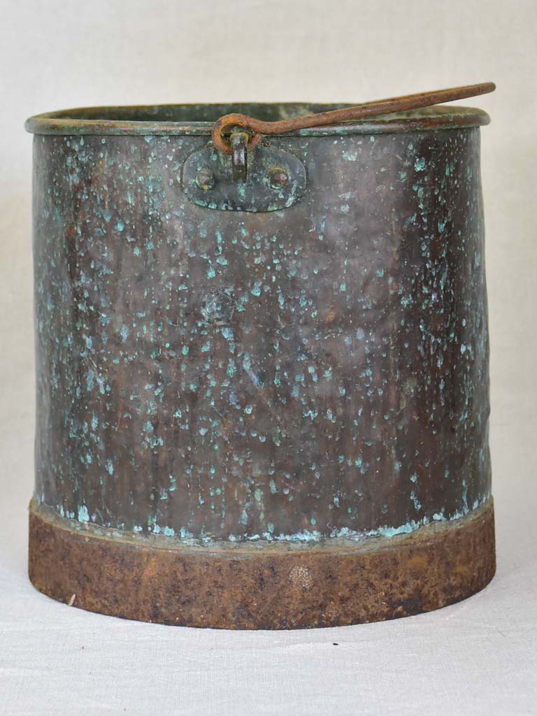 19th Century French copper winemaker's bucket with black / blue patina 9½"