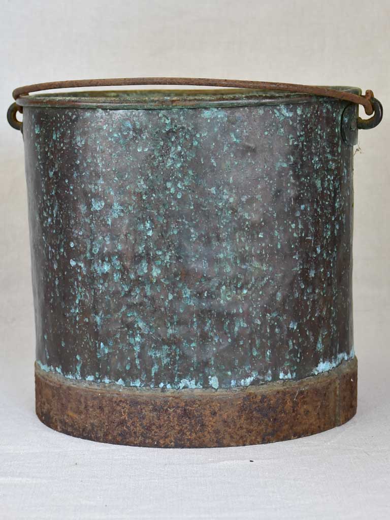 19th Century French copper winemaker's bucket with black / blue patina 9½"