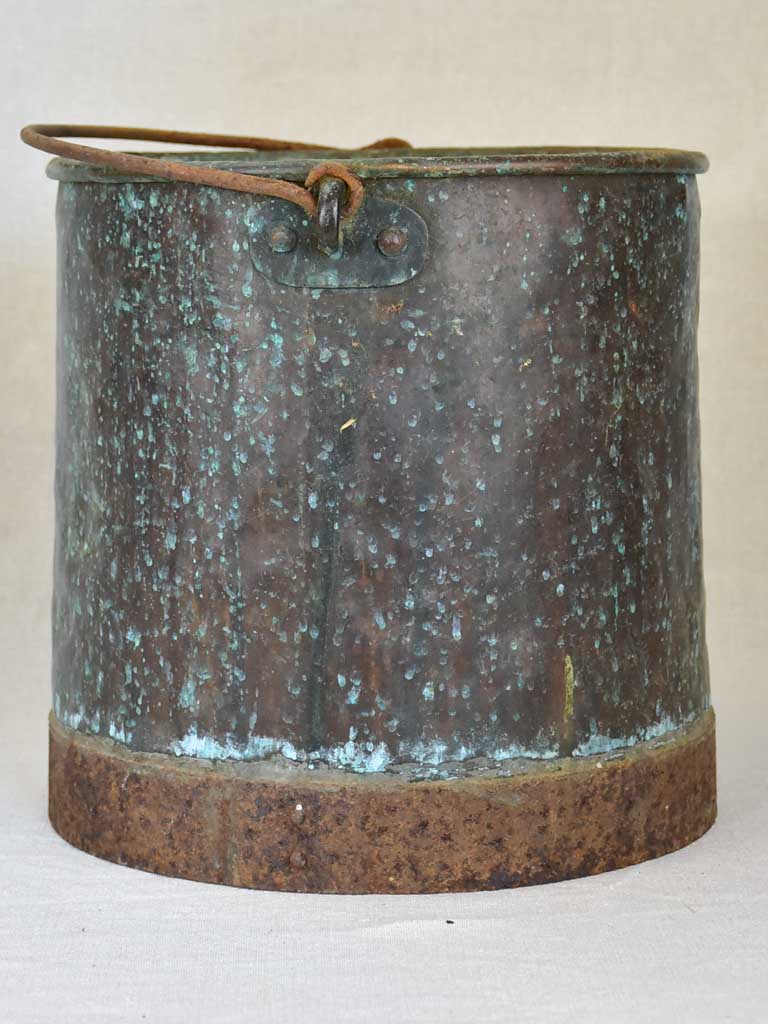 19th Century French copper winemaker's bucket with black / blue patina 9½"