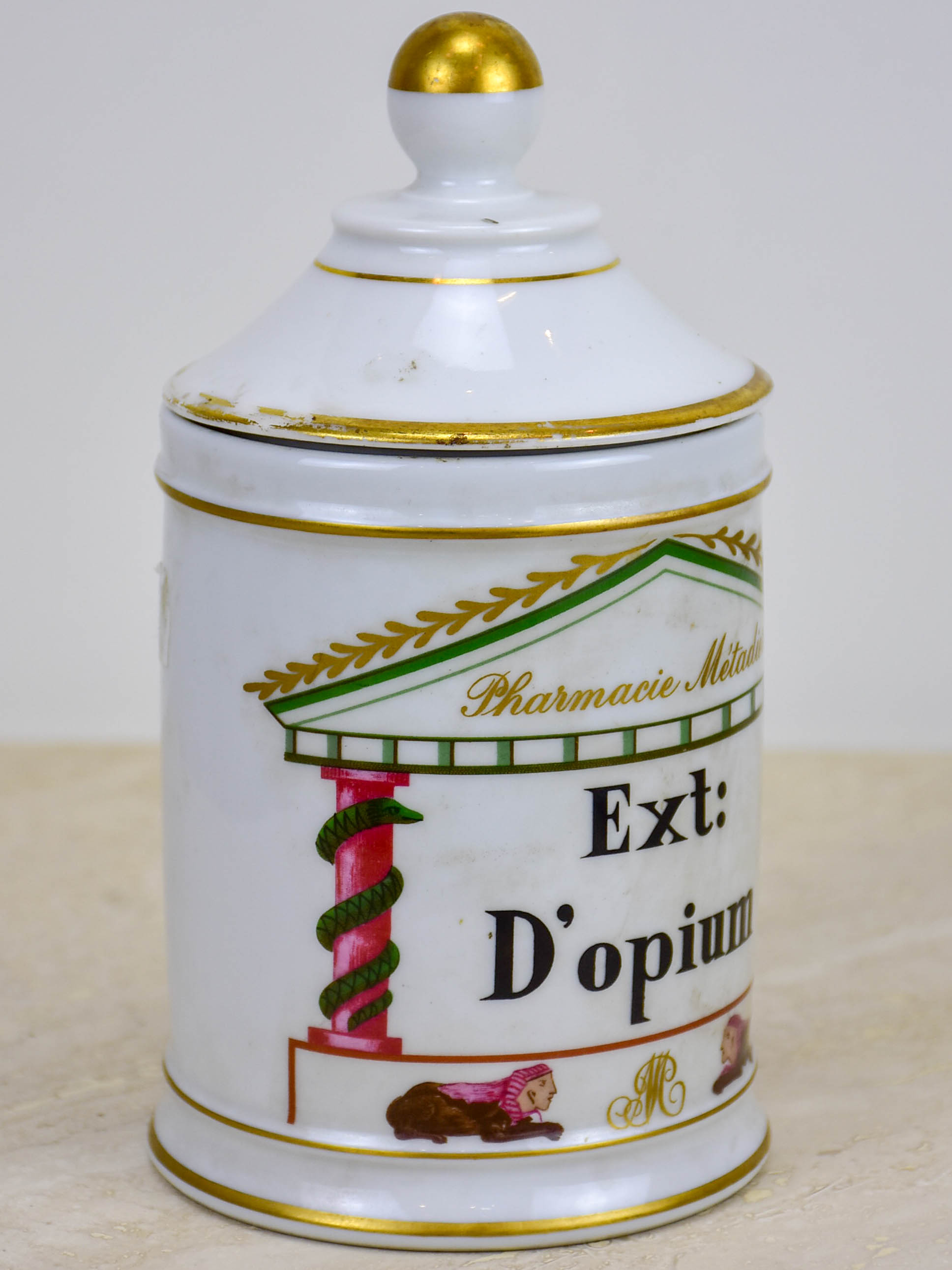 Antique French Limoges apothecary jar - Opium