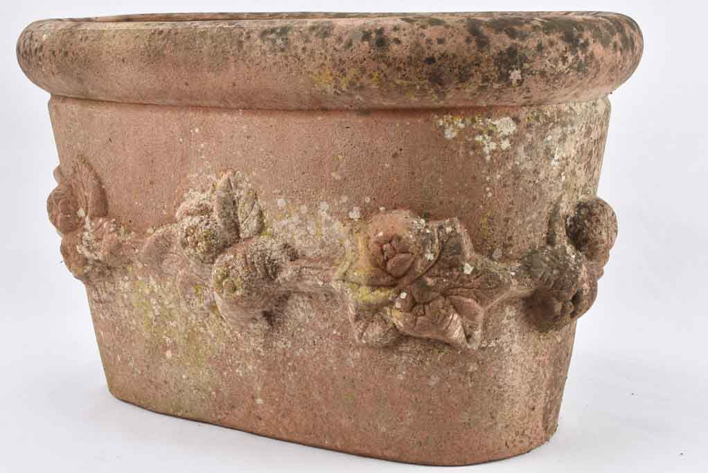 RESERVED JS Large oval terracotta planter w/ garlands 27¼"