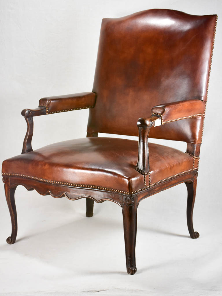 Large early 18th-century leather armchair