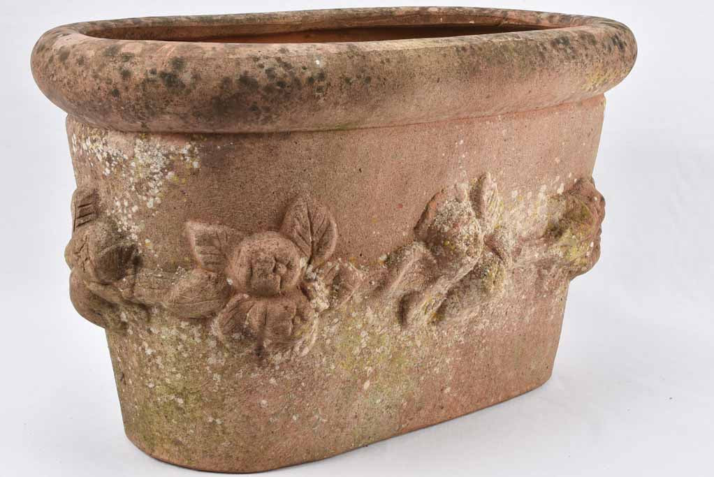 RESERVED JS Large oval terracotta planter w/ garlands 27¼"