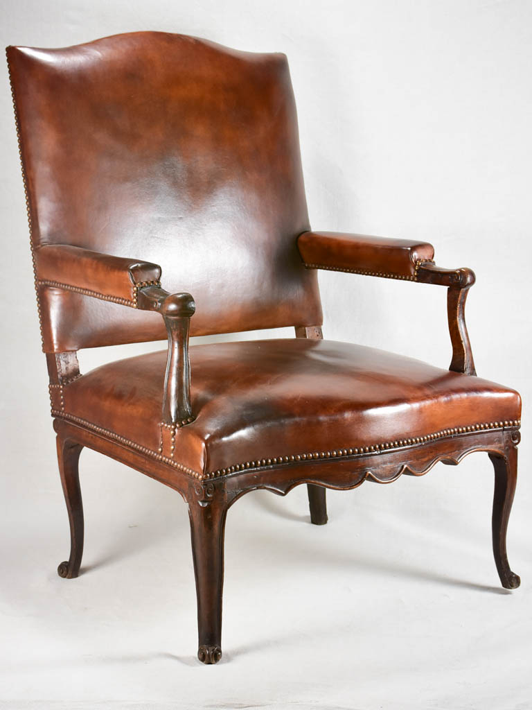 Large early 18th-century leather armchair