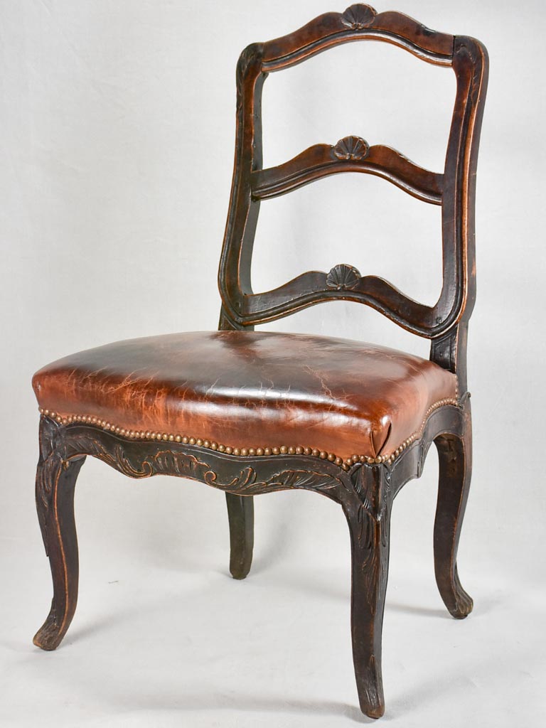 18th-century Louis XVI walnut chair with leather