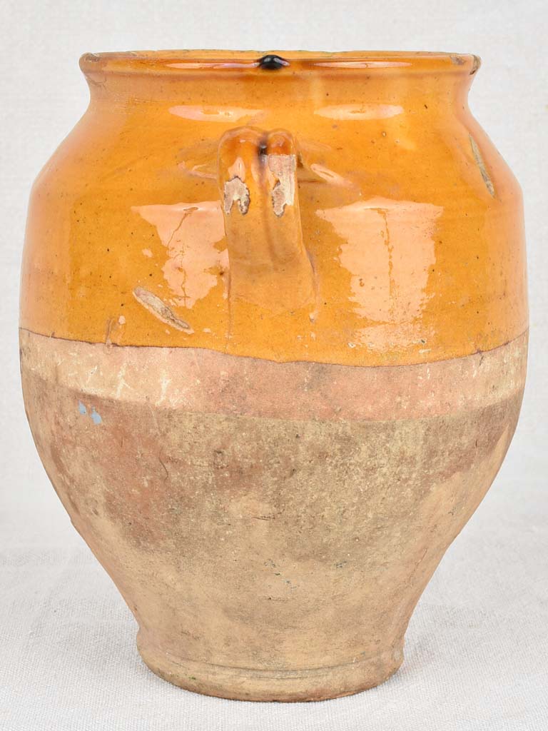 Antique French confit pot with ocher glaze 9"