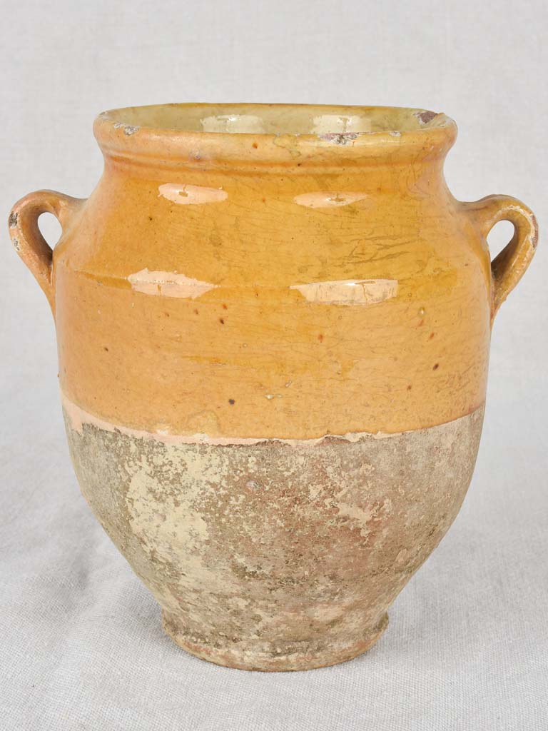 Petite antique French confit pot, yellow ocher  8"