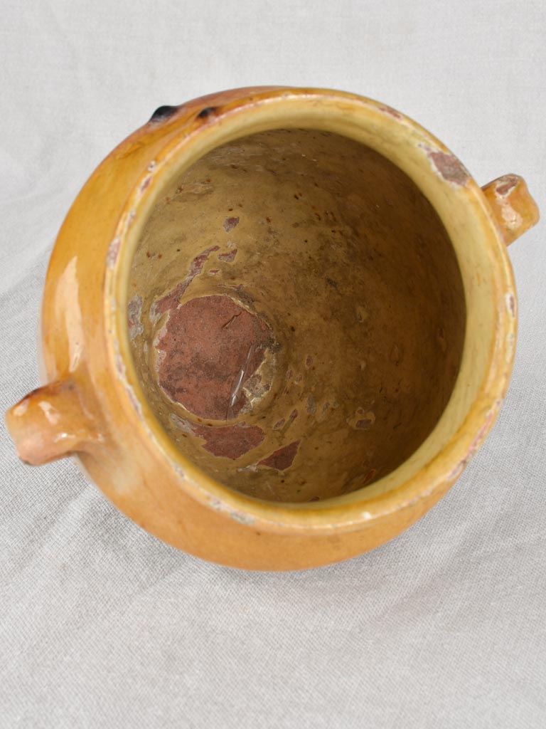 Petite antique French confit pot, yellow ocher  8"