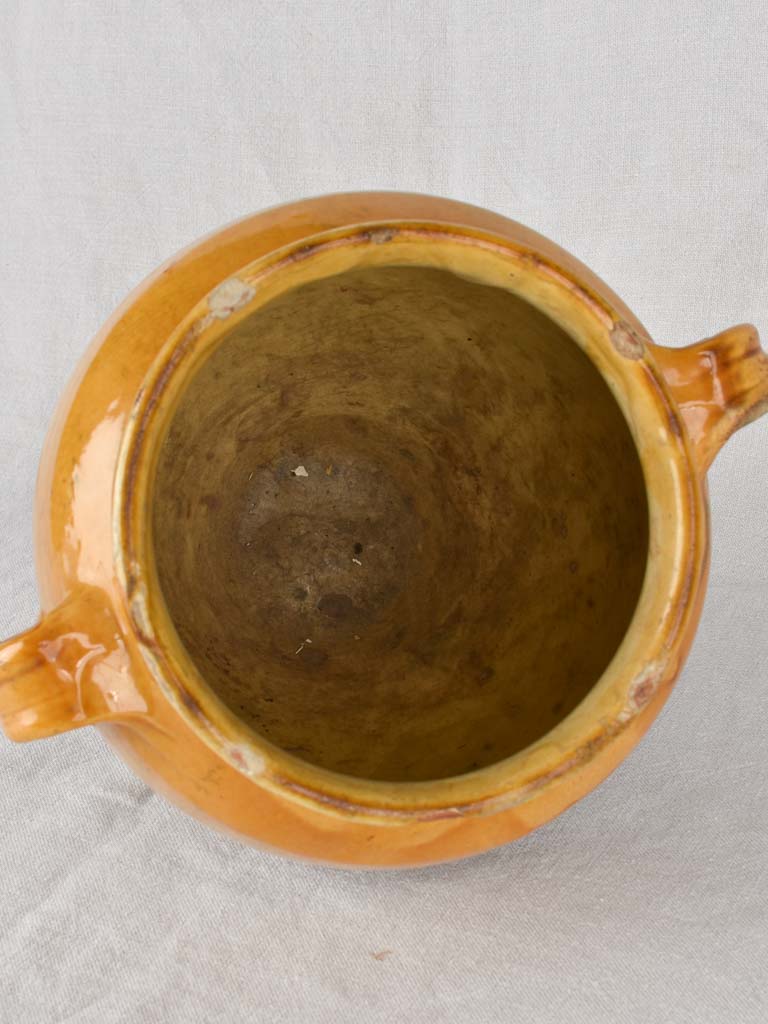 Large antique French confit pot, yellow ocher 12¼"