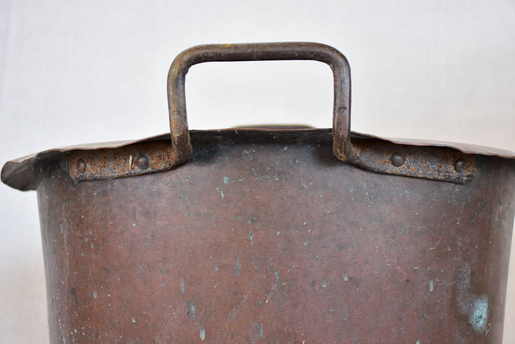 Large 19th century French copper with upright handles 20"