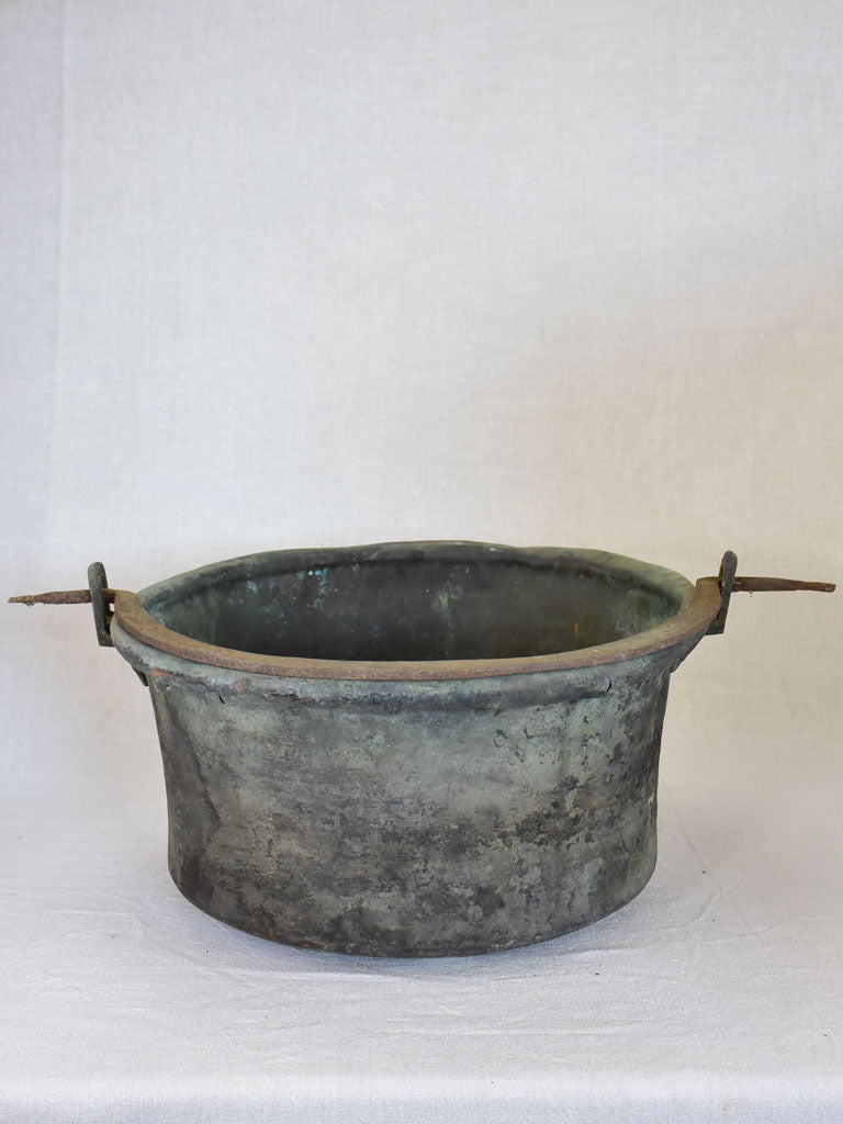 18th Century French winemaker's copper cauldron with large iron handle 19¼"