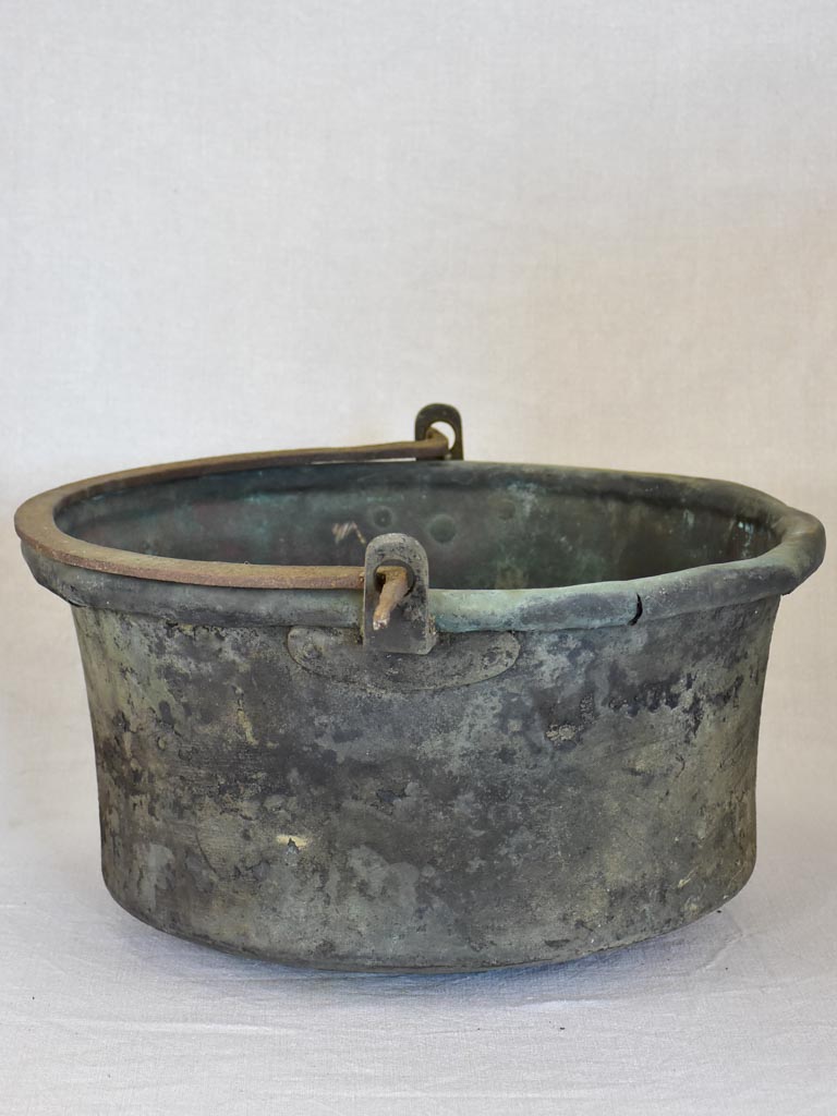 18th Century French winemaker's copper cauldron with large iron handle 19¼"