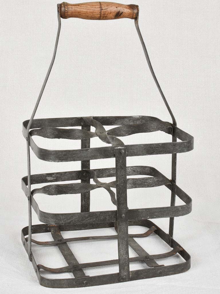 Riveted antique bottle carrier 4 bottles