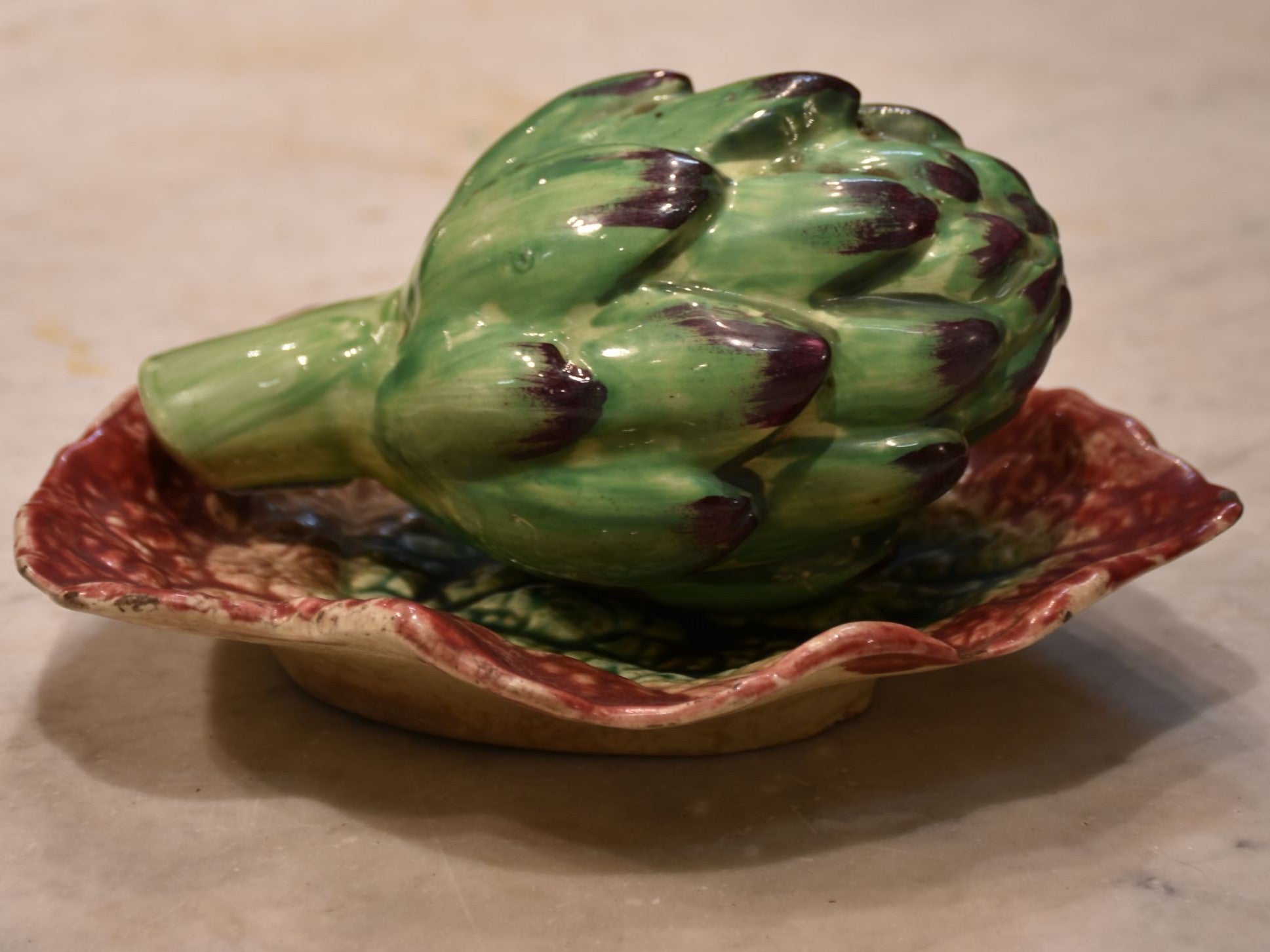 French Faience Majolica artichoke with leaf