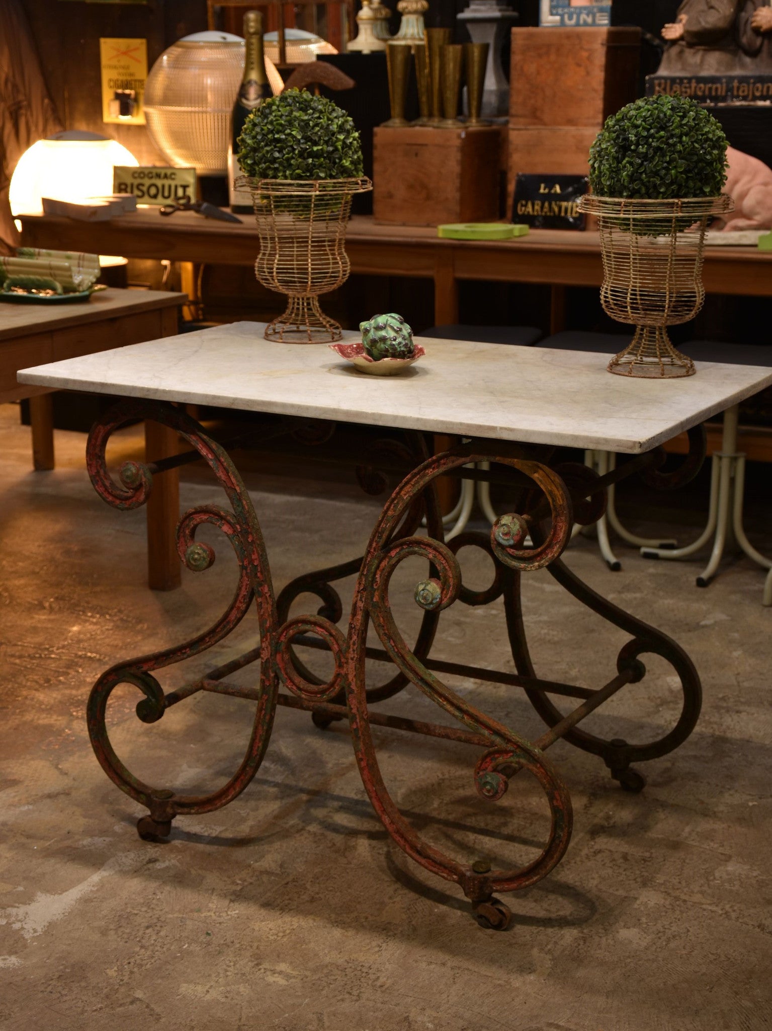 French antique butcher’s table with marble top