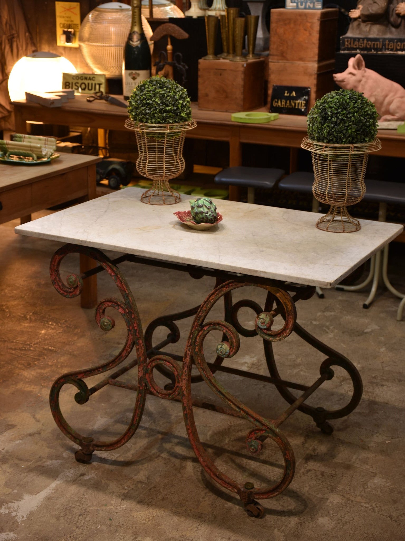 French antique butcher’s table with marble top