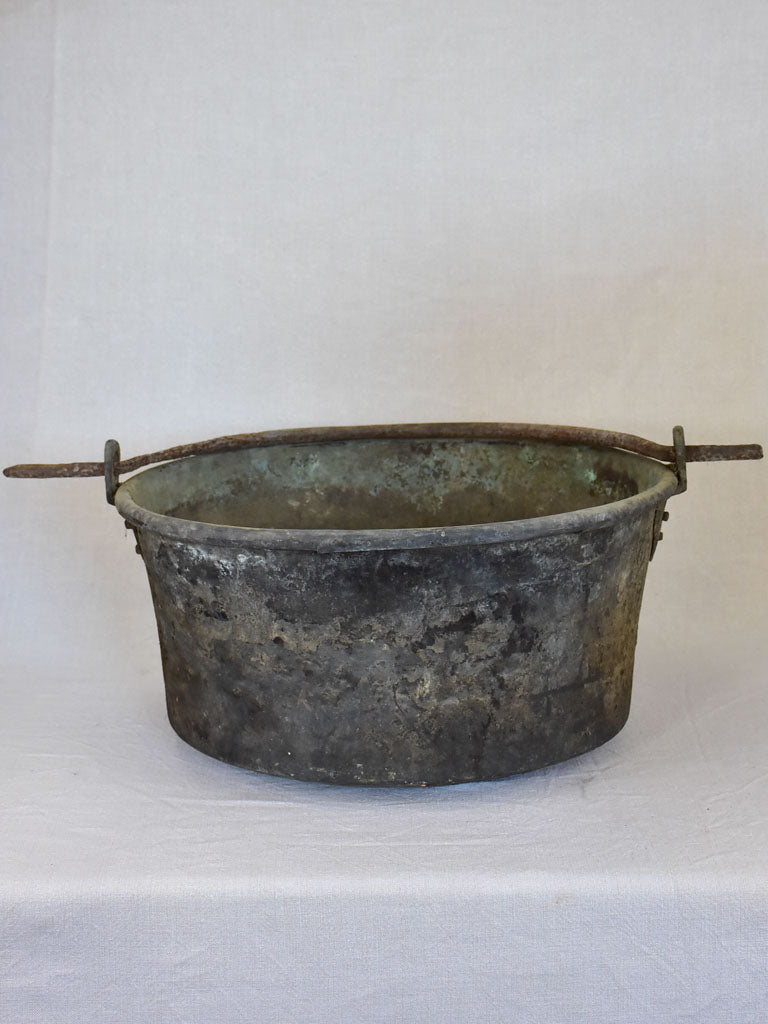 Very large antique French cauldron with verdigris patina 21¼"