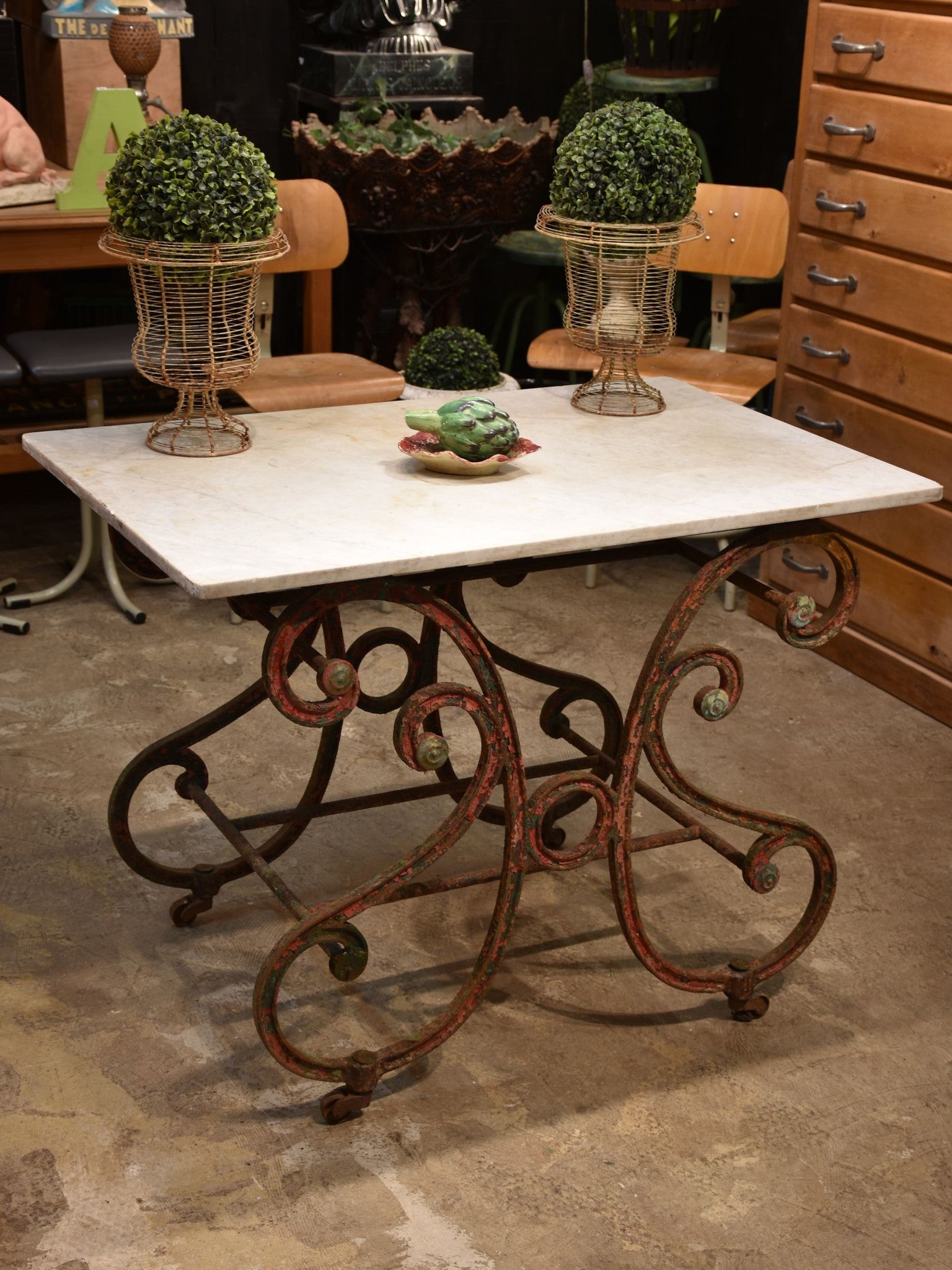 French antique butcher’s table with marble top