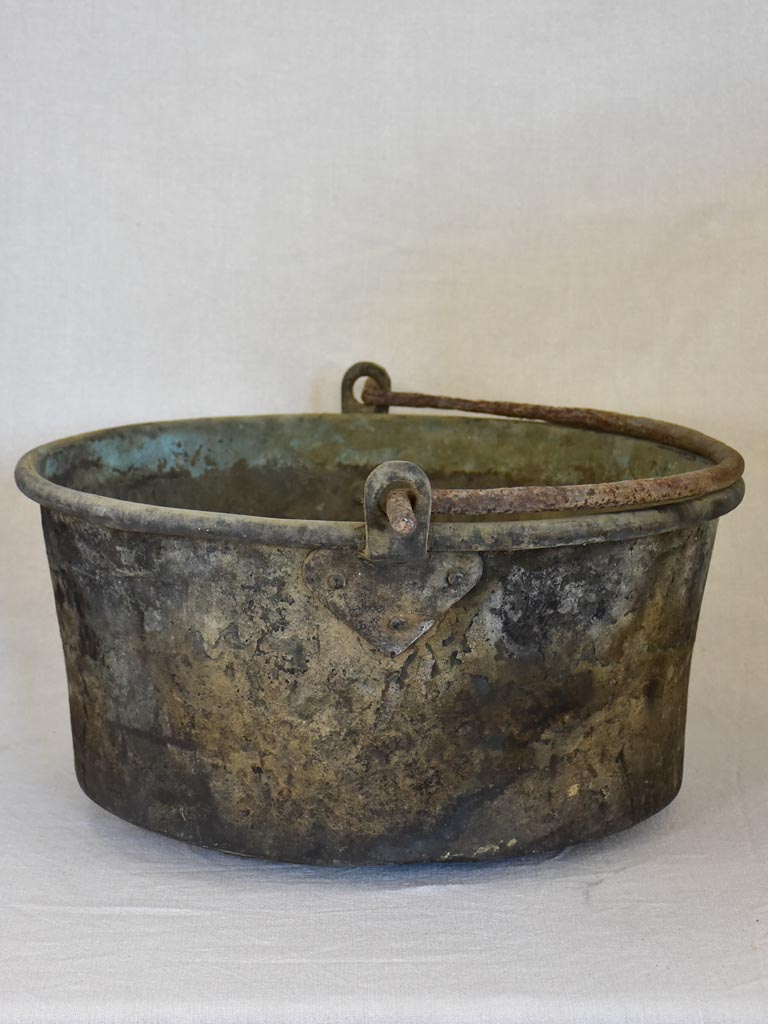 Very large antique French cauldron with verdigris patina 21¼"