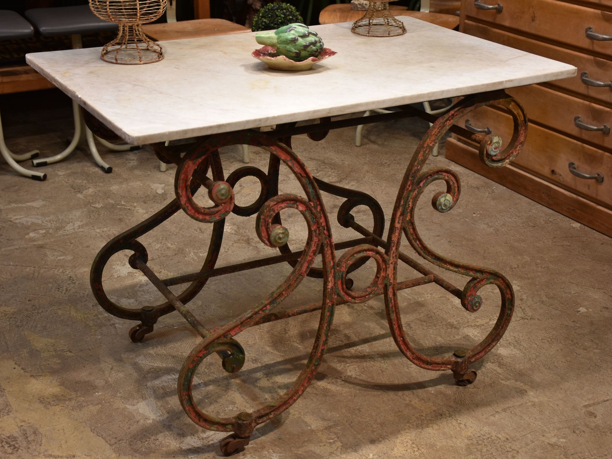 French antique butcher’s table with marble top