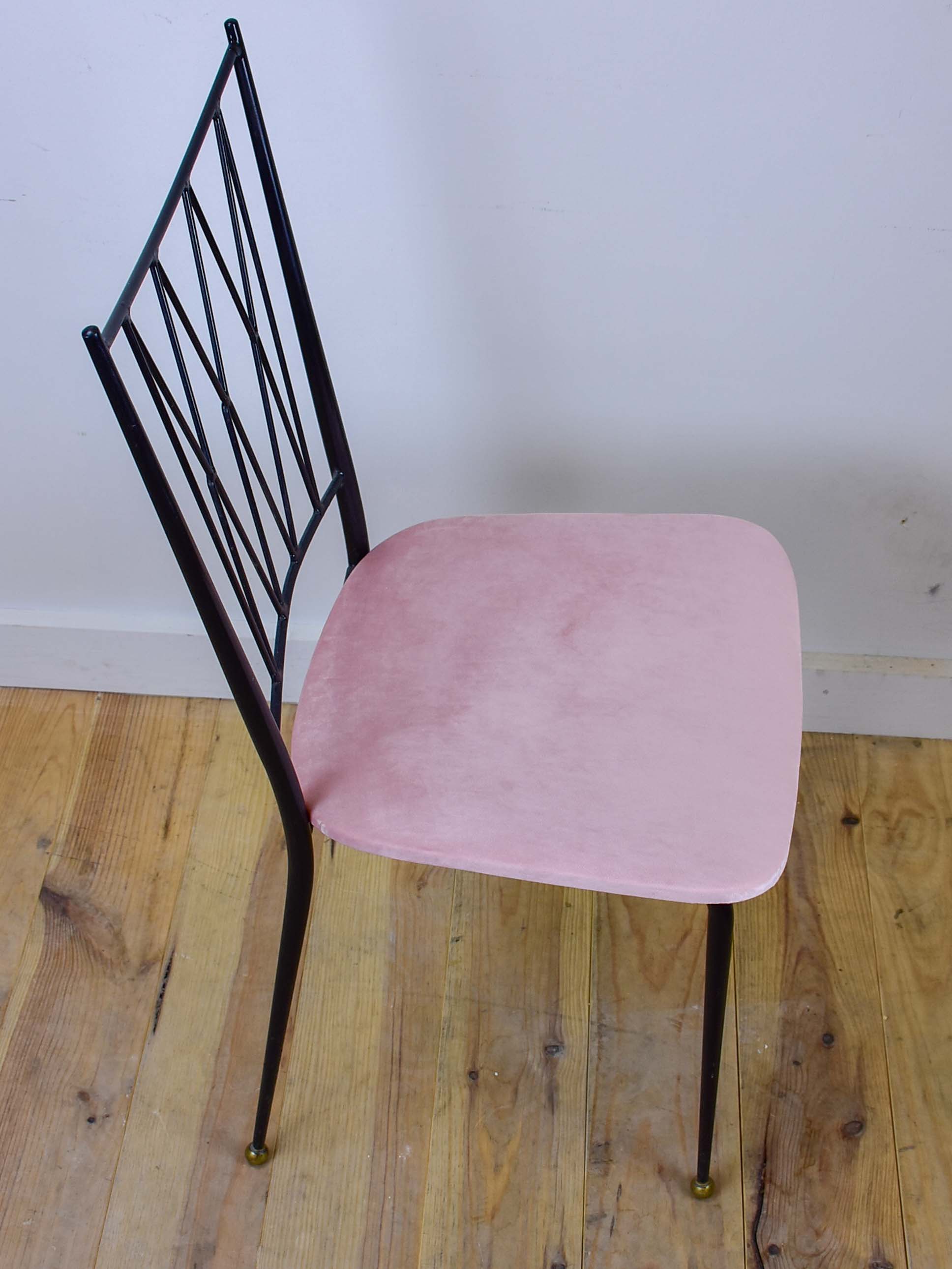 Four Colette Gueden mid-century dining chairs with pink upholstery