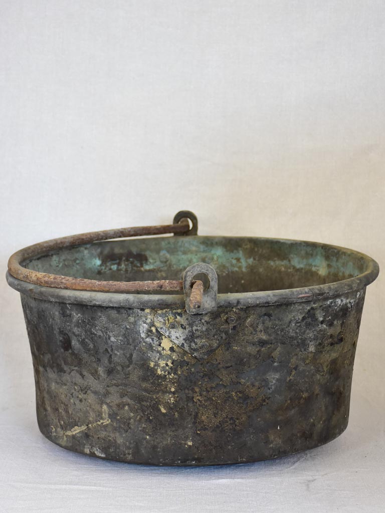 Very large antique French cauldron with verdigris patina 21¼"