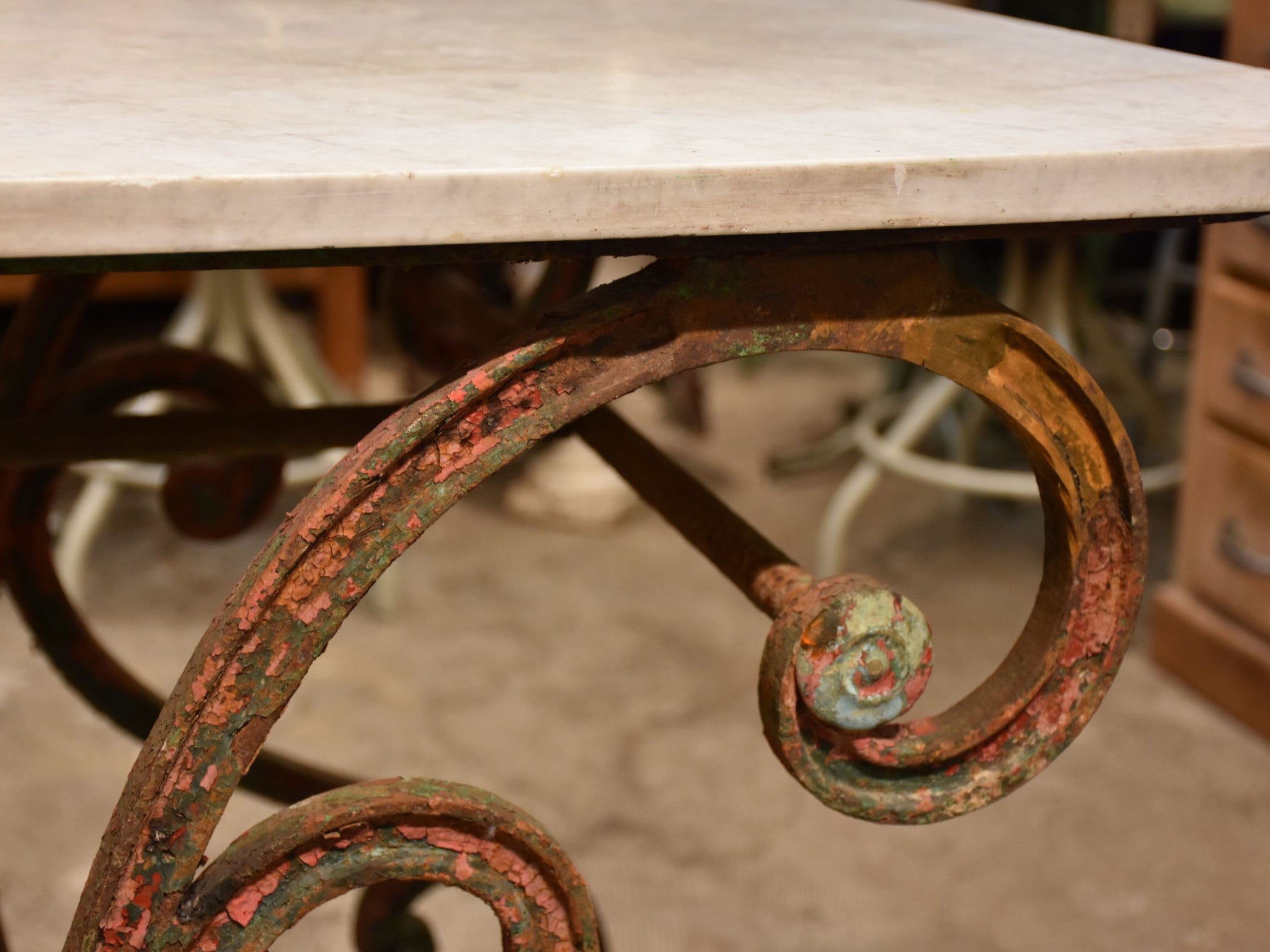 French antique butcher’s table with marble top