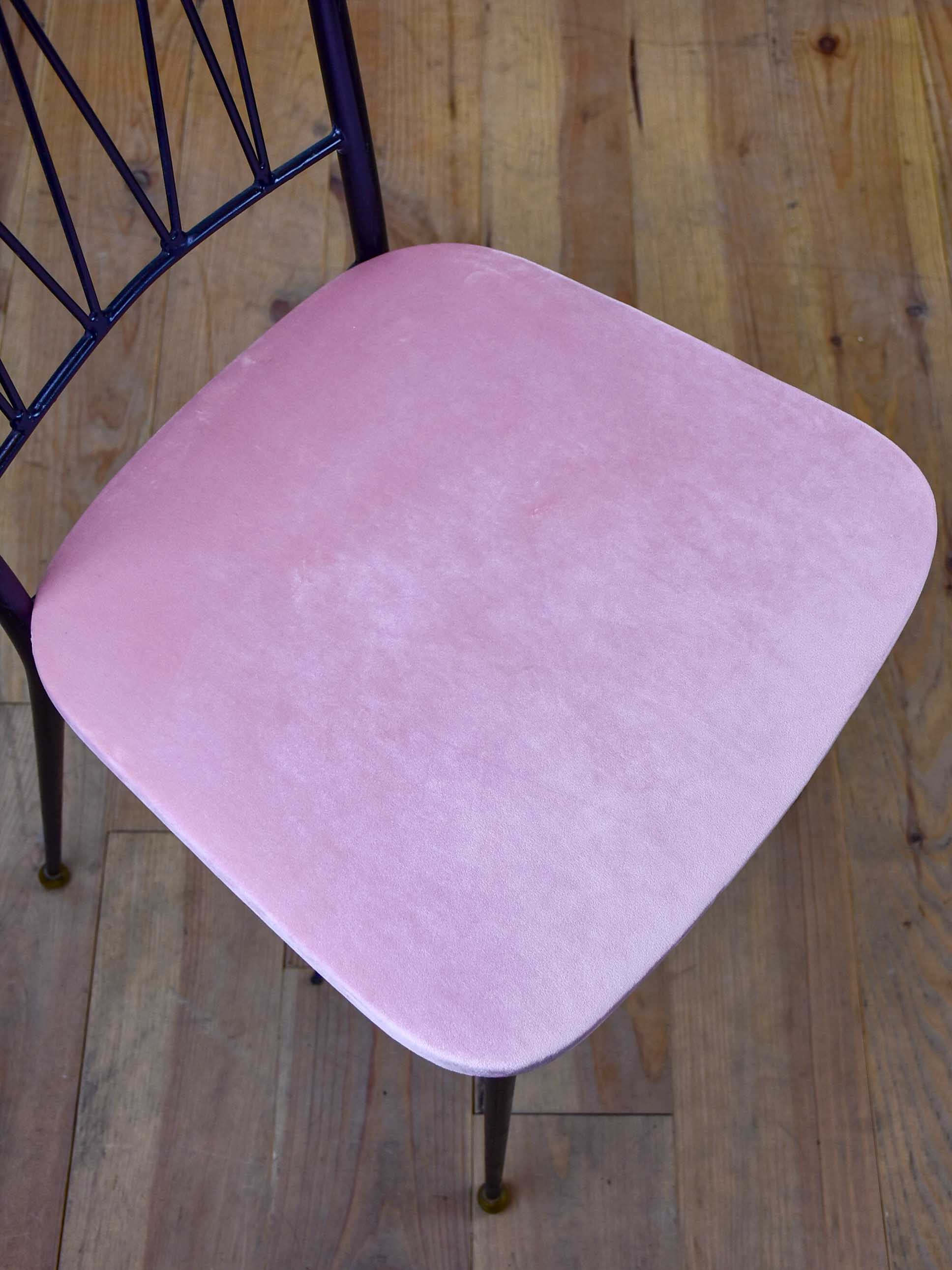 Four Colette Gueden mid-century dining chairs with pink upholstery